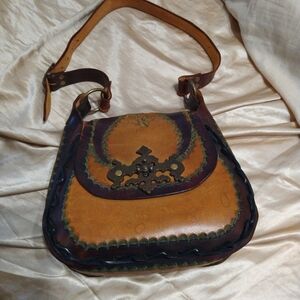 1970s Bohemian hipster handcrafted leather boho bag purse